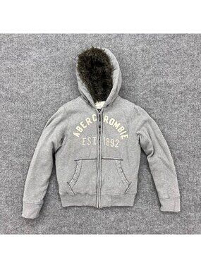VTG Abercrombie & Fitch Wolf Jaw Jacket Faux Fur Full Zip Hoodie Y2K Mens sz XL